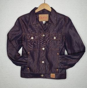 GUESS? Wmn Purple Metallic Short Denim Pockets Button Up Lightweight Jacket Sz S